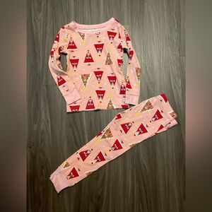 Old Navy Pink Pajama Set with Santa Festive Christmas Tree Pattern size 3T